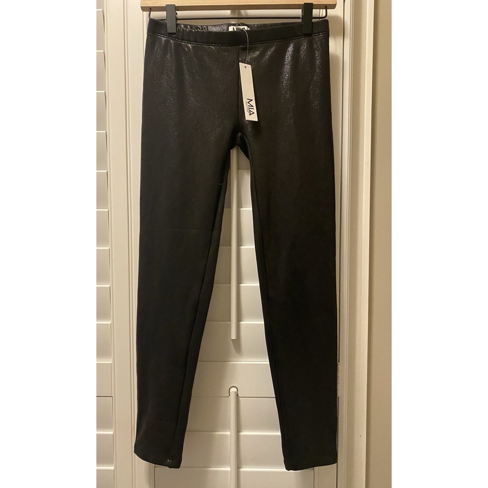Mia New York Junior's Tween Girls Faux Crackle Leather Leggings Black Size Large